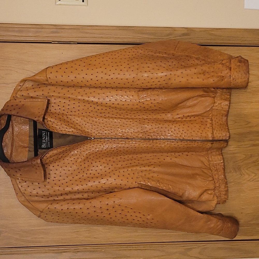 Bernina Genuine Ostrich Leather jacket, extra large, 42 long, coral